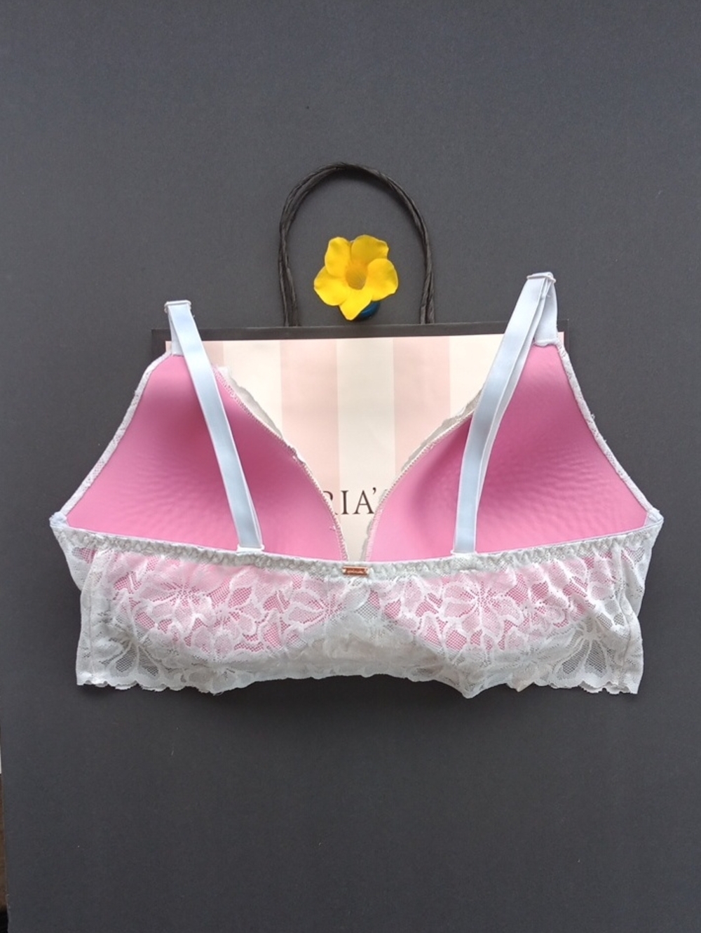 Victoria's Secret Pink White Lace Longline Push-Up Bralette Size XL - Picture 6 of 8